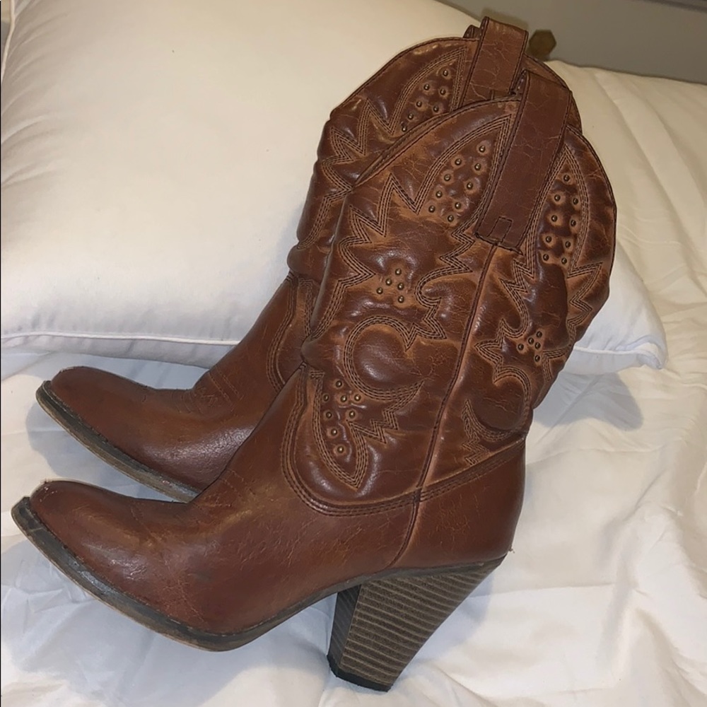 Mia brown cowgirl high heel boots